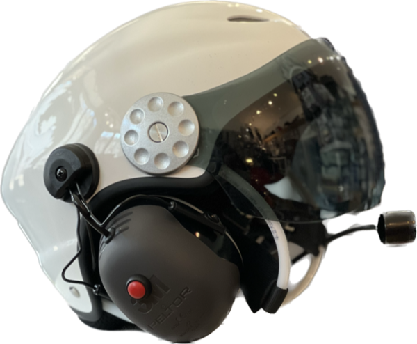 PPG Motorschirmhelm Weiß Glasfaser mit Peltor Headset und Visir